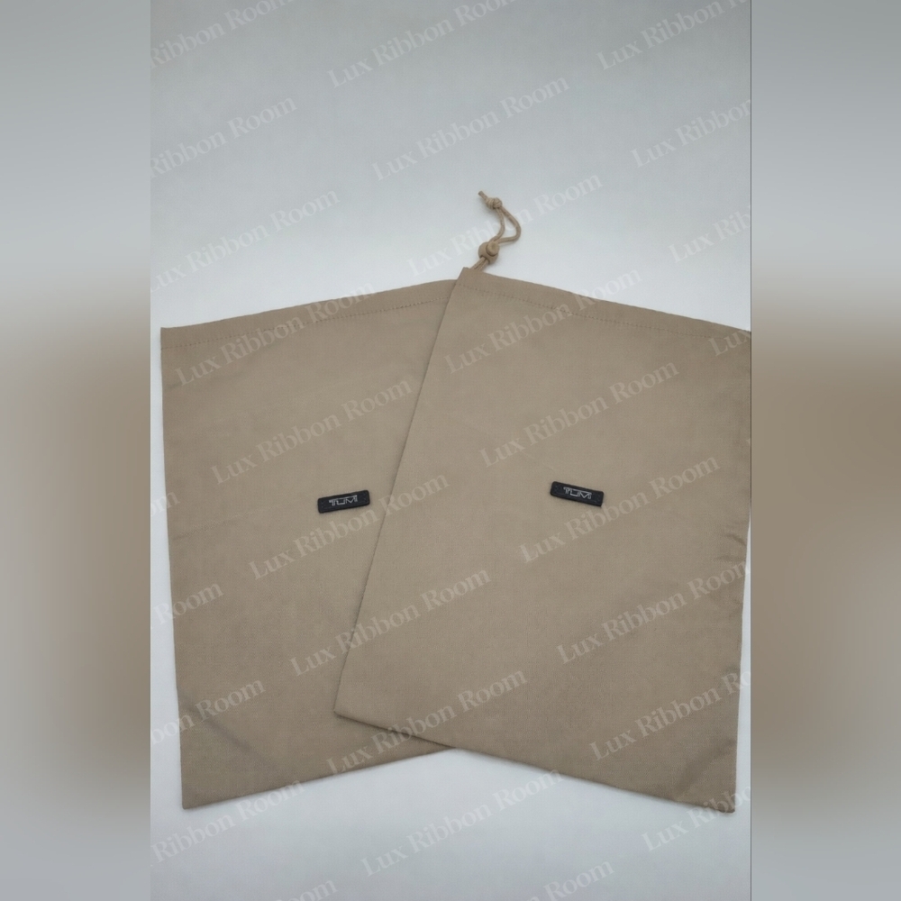 TUMI Dust Bags Set 2 Drawstring Travel Storage 14x9.5 Nylon Beige